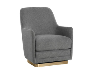 Sunpan Marcela Modern Swivel Lounge Chair in Belfast Koala Grey with Antique Brass Base for Chic Relaxation