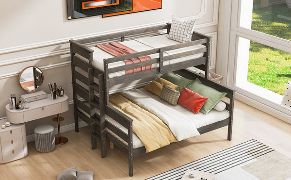 English Elm Wood Twin Xl Over Queen Bunk Bed In Gray - Stylish Space-Saving Solution For Kids & Guests! GX000446AAE-1-GIGA