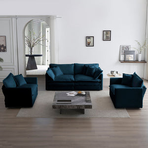 English Elm 3 Piece Sofa Set - Stylish Blue Chenille With Arm Pillows, Space-Saving For Versatile Living Room Comfort W714S00589