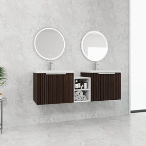 English Elm 60 Inch Soft Close Doors Bathroom Vanity Set With Stylish Resin Sink & Ample Storage Solutions W999S00260