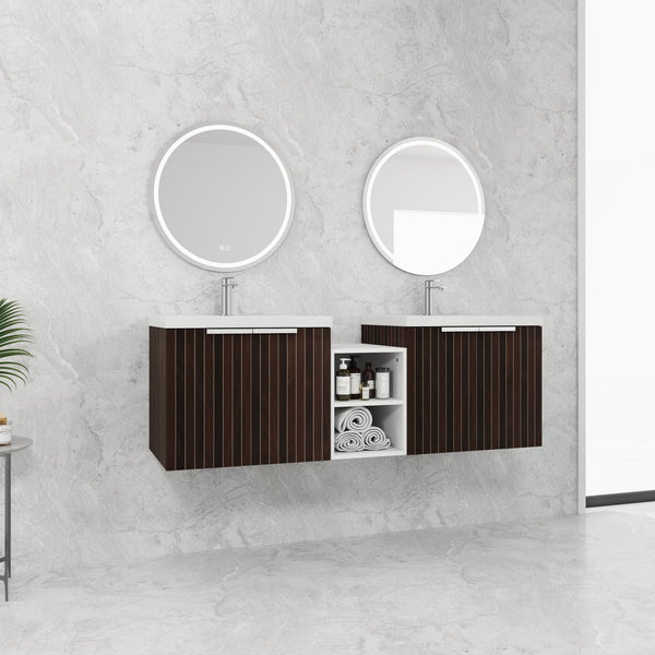 English Elm 60 Inch Soft Close Doors Bathroom Vanity Set With Stylish Resin Sink & Ample Storage Solutions W999S00260