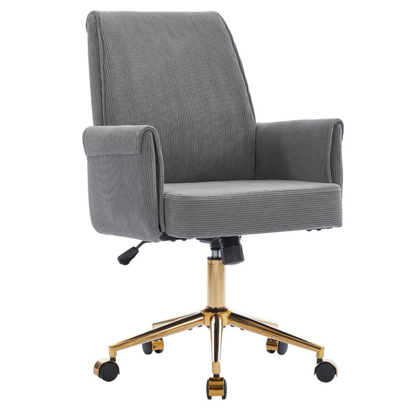 English Elm Mid-back Striped Fabric Office Chair with Gold Base Ergonomic Memory Foam Lumbar Gray W2311P420443