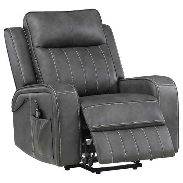 English Elm Mckinley Power Lift Recliner in Grey Leatherette with Plush Foam and Track Arms B062P468099