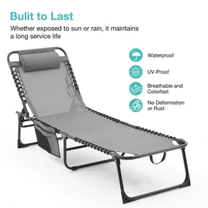 English Elm Folding Chaise Lounge Set of 2 - Portable Outdoor Pool Chairs with 4-Position Recline, Breathable Mesh, Pillow Black+ Gray W3162P277278