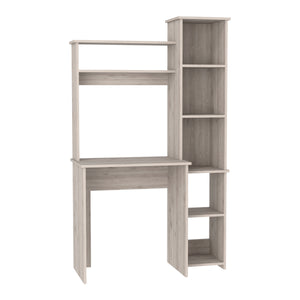 English Elm Aramis Light Gray Desk with Hutch & 5-Shelf Bookcase, Spacious Top for Monitor & Keyboard —Stylish B097132894