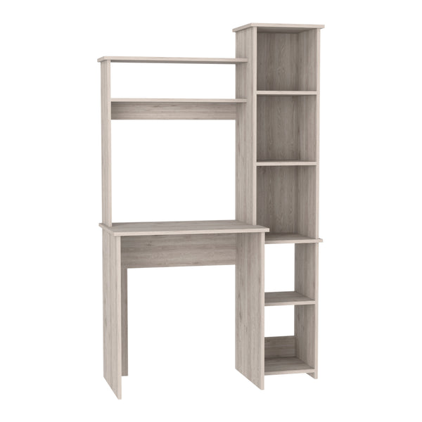 English Elm Aramis Light Gray Desk with Hutch & 5-Shelf Bookcase, Spacious Top for Monitor & Keyboard —Stylish B097132894