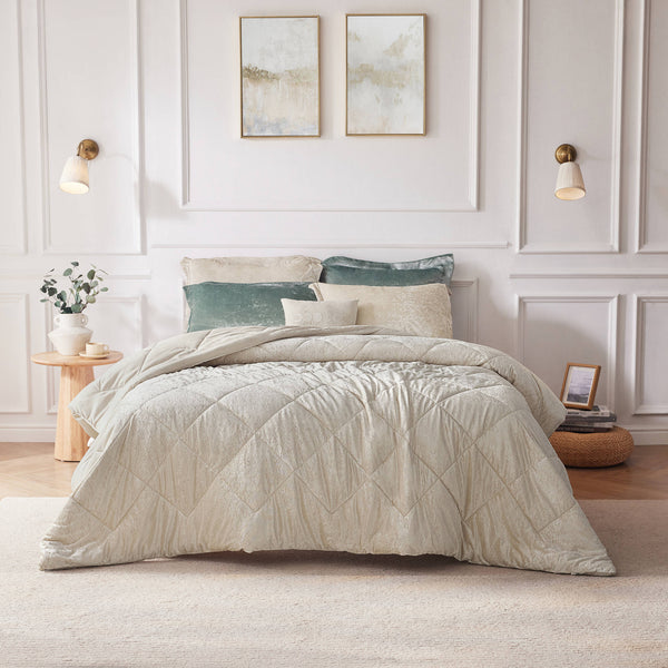 English Elm 4 Pcs Champagne Velvet Duvet Cover Set With Decorative Pillow - Luxurious Full/Queen Bedding Ensemble B035P319876