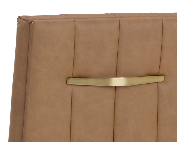 Sunpan Wilbur Dining Chair Set of 2 - Chic Milliken Cognac Faux Leather with Stylish Stainless Steel Legs