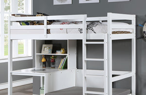 English Elm Modern Twin-Over-Full Bunk Bed with Angled Ladder, Solid Hardwood Frame and Patented Lock Joint White 73 L x 45 W x 5 H B2741S00326