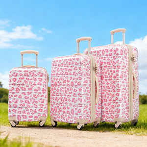 English Elm Hardshell Polycarbonate Luggage Set Three Piece Spinner Suitcases with Tsa Lock Pink Leopard N732P218227U