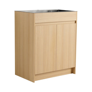 English Elm 28" Freestanding Bathroom Vanity with Gun-Gray Stainless Sink, Soft-Close Doors, Adjustable Shelves, Plywood Finish W999P376890
