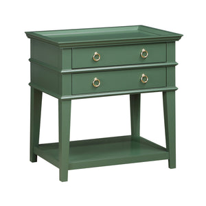 English Elm Carmona Midnight Blue Tray Top Nightstand with Two Drawers, Open Shelf, Brushed Gold Ring Pulls Antique Green B050P376936