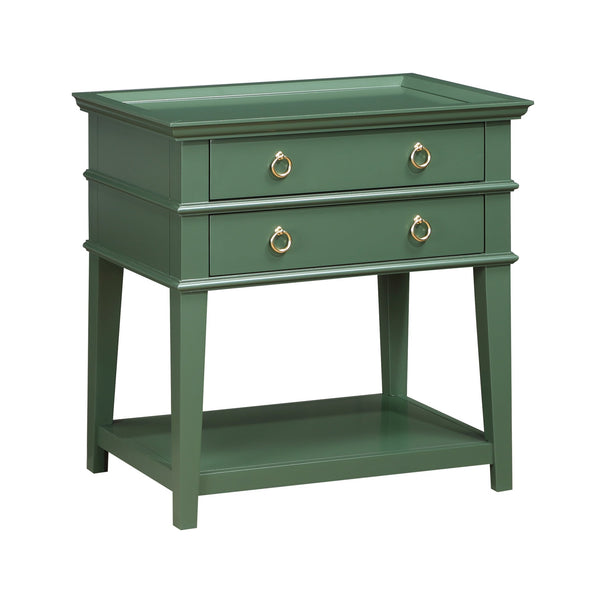 English Elm Carmona Midnight Blue Tray Top Nightstand with Two Drawers, Open Shelf, Brushed Gold Ring Pulls Antique Green B050P376936