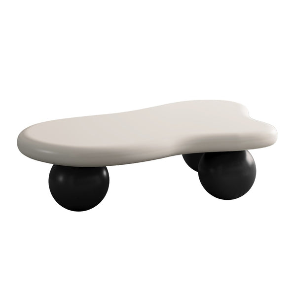 English Elm 47 Inch Organic Cloud Silhouette Coffee Table with Sculptural Ball Legs for Living Rooms Black White W1435S00023