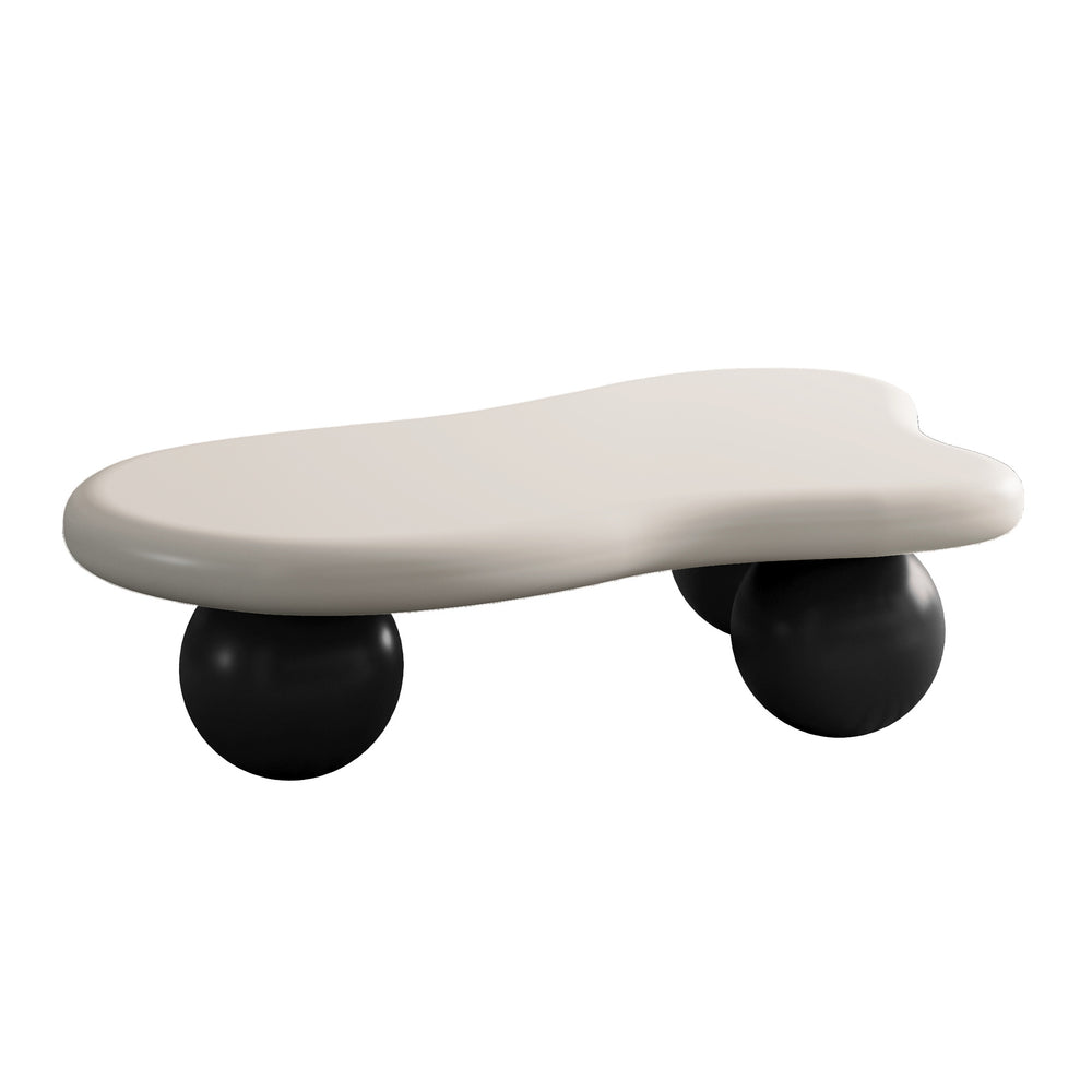 English Elm 47 Inch Cloud Shaped Coffee Table - Modern White Top With Black Ball Legs, Perfect For Family Spaces W1435S00016