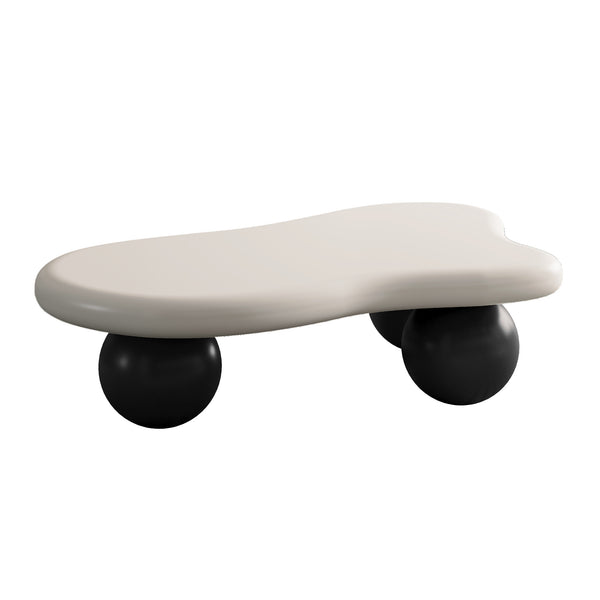 English Elm 47 Inch Cloud Shaped Coffee Table - Modern White Top With Black Ball Legs, Perfect For Family Spaces W1435S00016