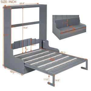 English Elm Queen Murphy Wall Bed with Integrated Chair Espresso Cabinet for Studio Apartments Gray LP000791AAE-3