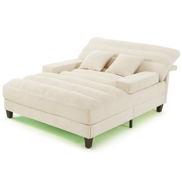 English Elm Modern Chaise Lounge Sofa with Adjustable 6-Position Backrest and App-Controlled RGB LED Lighting, Plush Chenille Upholstery Beige N719P330968A