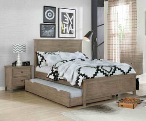 English Elm Transitional Twin Bed Set with Trundle and Nightstands Wire-brushed Wood Grain Finish B2741S00852