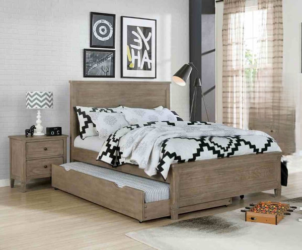 English Elm Transitional Twin Bed Set with Trundle and Nightstands Wire-brushed Wood Grain Finish B2741S00852