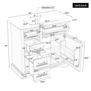 English Elm 36-Inch Modern Bathroom Vanity with Ceramic Basin, 4 Drawers & Soft-Close Door, Pre-Drilled Faucet Ready, Durable MDF and Solid Wood Construction (36"L x 18.3"W x 33.4"H) White N725P296118K