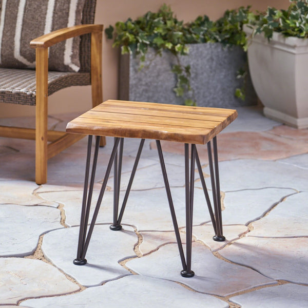 English Elm Zion Outdoor Acacia Wood Iron Side Table Rustic Industrial Patio Accent Piece 61003.00