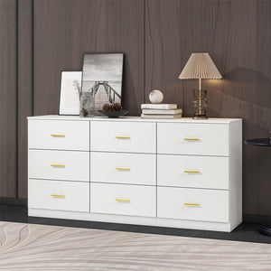 English Elm Modern Classic 3-Column 9-Drawer Dresser in White — Spacious, Waterproof, Sturdy Bedroom Chest W1785P324461