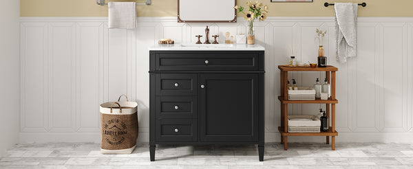 English Elm 36'' Modern Bathroom Vanity With Ceramic Sink, Elegant Storage Cabinet & 2 Drawers For Essentials N710P230246B