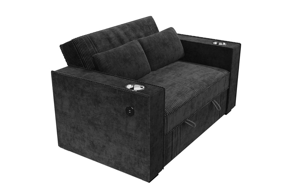 English Elm Modern Corduroy Convertible Sleeper Sofa with Usb Ports and Built-in Cupholders B011S02177