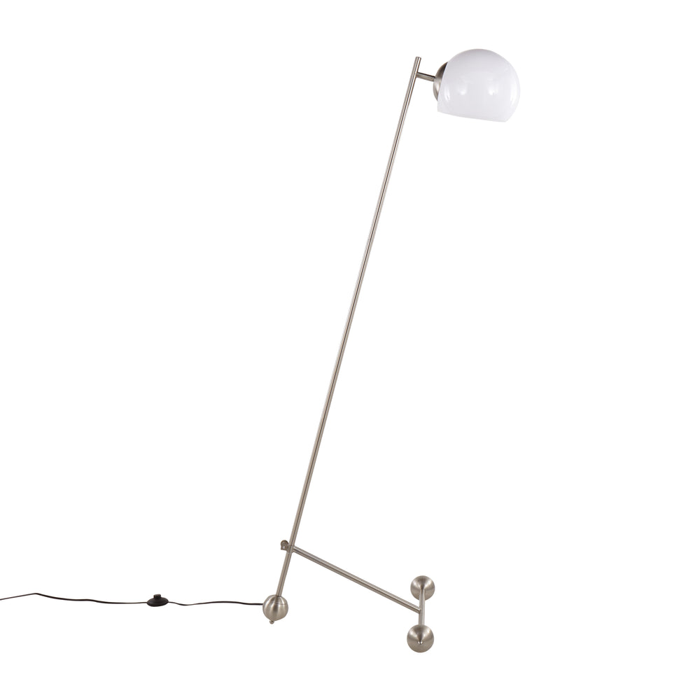 English Elm Eileen Brushed Nickel Floor Lamp with Adjustable Angled Frame, Round White Shade, LED Included B202P224128