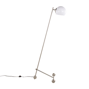 English Elm Eileen Brushed Nickel Floor Lamp with Adjustable Angled Frame, Round White Shade, LED Included B202P224128