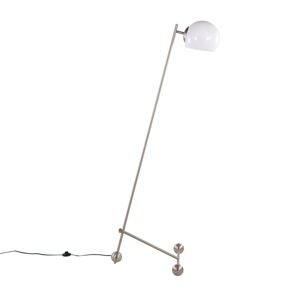 English Elm Eileen Brushed Nickel Floor Lamp with Adjustable Angled Frame, Round White Shade, LED Included B202P224128