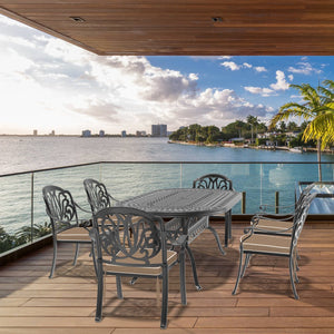 English Elm 7-Piece Cast Aluminum Patio Furniture Set With Plush Brown Cushions For Ultimate Outdoor Comfort W1710S00496