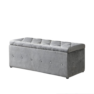 English Elm 1 Piece Rectangular Storage Ottoman Short Velvet with 2 Ottomans Light Gray – Plush Sponge Seat, Modern Storage Bench for Living Room, Bedroom W2297P311297