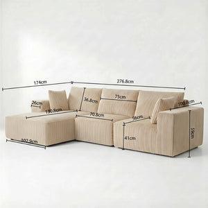 English Elm Modular Cloud Sectional with Corduroy Upholstery Deep Cushions for Living Rooms W1919S00007
