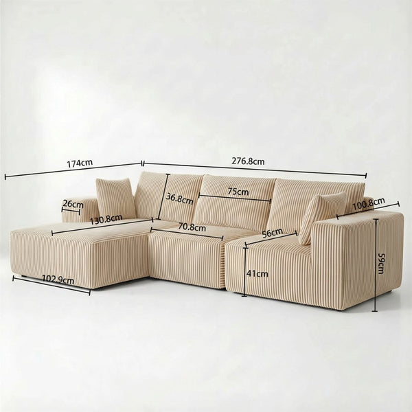 English Elm Modular Cloud Sectional with Corduroy Upholstery Deep Cushions for Living Rooms W1919S00007