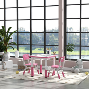 English Elm Qaba Adjustable Kids Table and Chairs Set with Storage Box, Easy-Clean MDF, Space-Saving Pink (18mo-5yr) W2225P217318