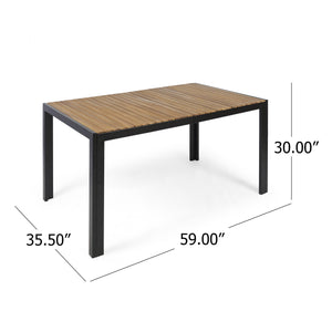 English Elm Christopher Knight Home® - PAVILION Teak 59" Dining Table - Acacia Wood Slatted Top with Black Iron Legs, Weather‑Sealed Design 64273.00