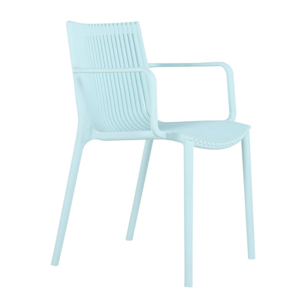 English Elm Summer 5 Piece Stackable Polypropylene Outdoor Dining Set with Round Table for Patios Light Blue,White W3450S00022