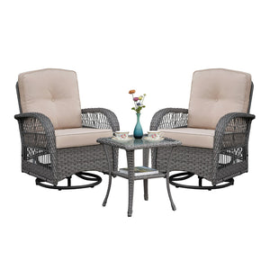 English Elm 3 Piece Outdoor Wicker Bistro Set with Swivel Rockers and Tempered Glass Table W1889P494796