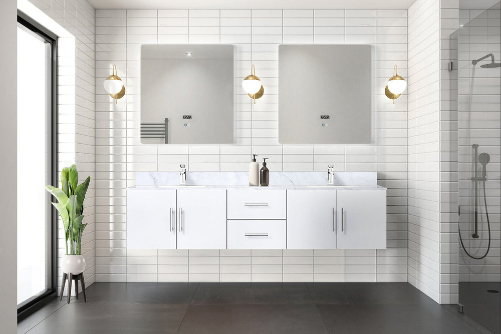 English Elm Glossy White Double Bath Vanity With Carrara Marble Top, Soft-Close Drawers & Organized Storage Solutions B2731P258535