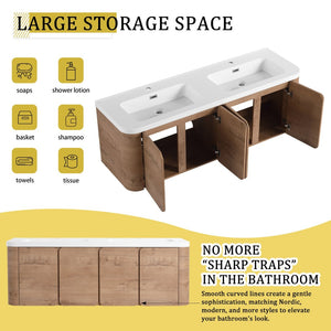 English Elm 60" Freestanding Double Sink Bathroom Vanity with Soft-close Doors and Three Drawers W999S00508