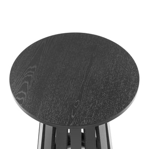 English Elm Layla Round End Table with Slatted Conical Base, Wood Grain Finish, Compact Surface for Decor Black B365P398080