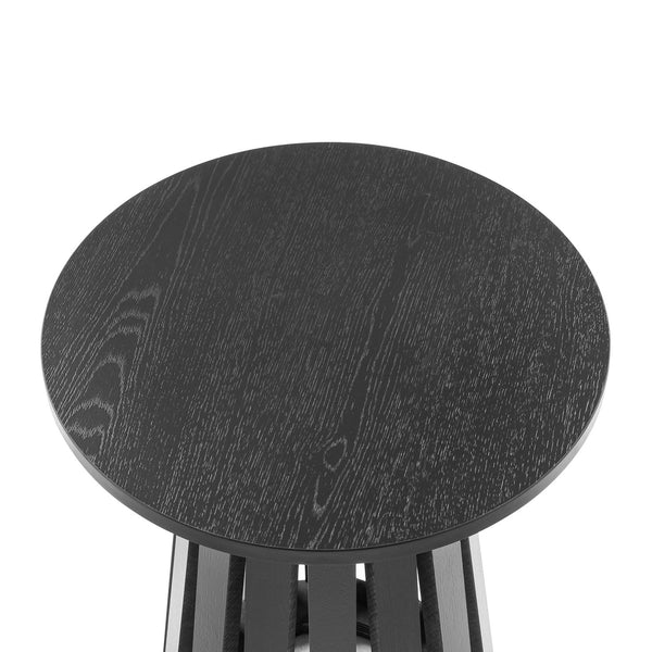 English Elm Layla Round End Table with Slatted Conical Base, Wood Grain Finish, Compact Surface for Decor Black B365P398080