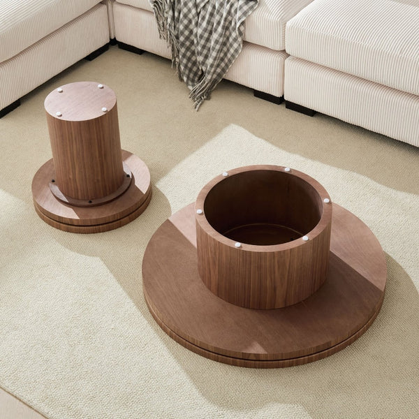 English Elm 35.43 Inch Round Sintered Stone Coffee Table with Mdf Pedestal Base for Modern Living W876S00352