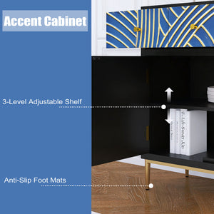 English Elm Accent Modern Storage Cabinet with 2 Doors, 1 Drawer, Adjustable Shelf, MDF Black/Blue Finish — Versatile Decor Organizer W716P197967