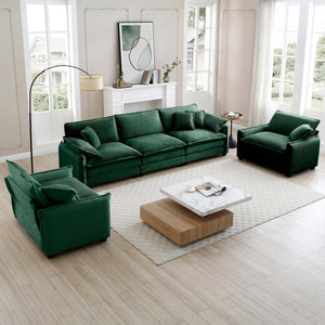 English Elm Warm Retro-Inspired Sofa Set: Cozy 3-Seater & 2 Single Sofas In Plush Green Corduroy Fabric W714S00726-GIGA