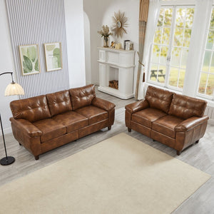 English Elm 2 Piece Pu Leather Sofa Set Tufted Cushions Hidden Storage Modern Living Room Brown W1097S00251