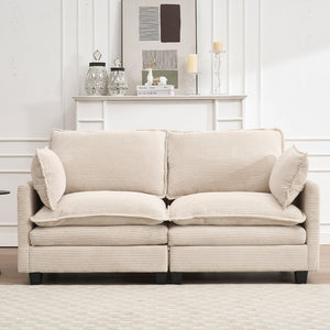 English Elm Modular Sofa Velvet U-Shaped 2-Seat Couch with Deep Seat Foam & Pocket Spring, 2 Pillows, Durable Frame Beige W2705P268480