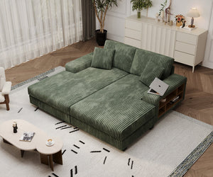 English Elm Convertible Corduroy Sleeper Chair - Plush Oversized Double Chaise Lounge With Smart Storage Solution W1793S00032